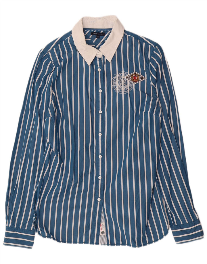 Cămașă pentru femei TOMMY HILFIGER US 10 mare, bumbac cu dungi albastre