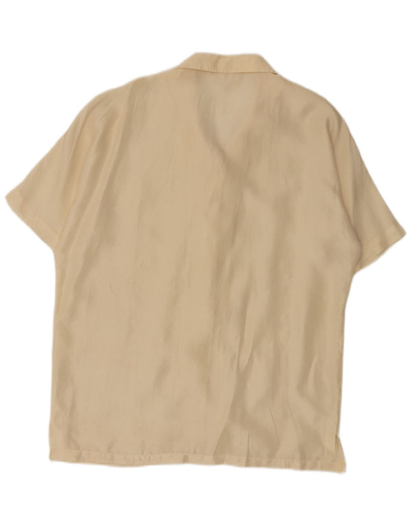 Bluză de cămașă cu mânecă scurtă pentru femei vintage UK 14, mătase, albă, medie