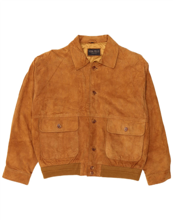 Jachetă Bomber Vintage pentru bărbați din piele intoarsa IT 54 2XL din piele maro