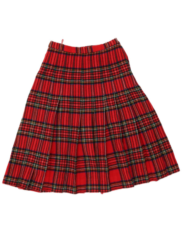 Fusta plisată cuțit cuțit vintage pentru femei EU 40 Medium W28 Lână carouri roșie