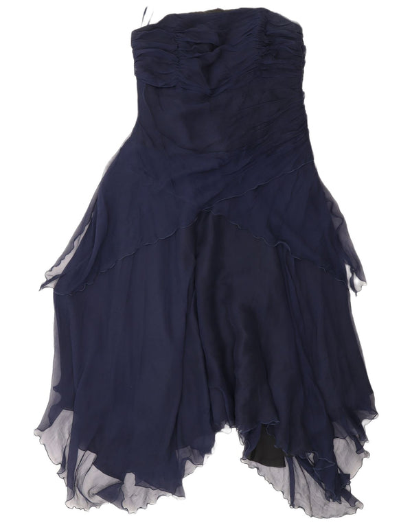 Rochie asimetrică fără bretele pentru femei Monsoon UK 16 mare, mătase bleumarin