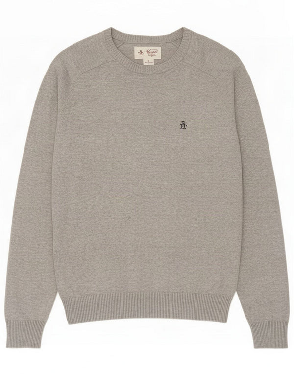 Penguin Mens Boat Neck Jumper Sweater Medium Grey Flecked Cotton