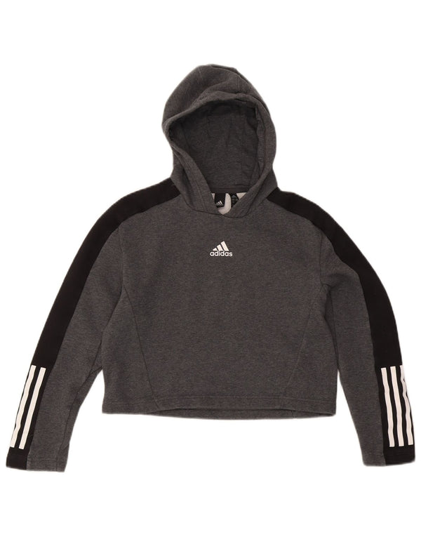 Pulover pentru fete Adidas Crop Hoodie 11-12 ani, gri, bumbac color bloc