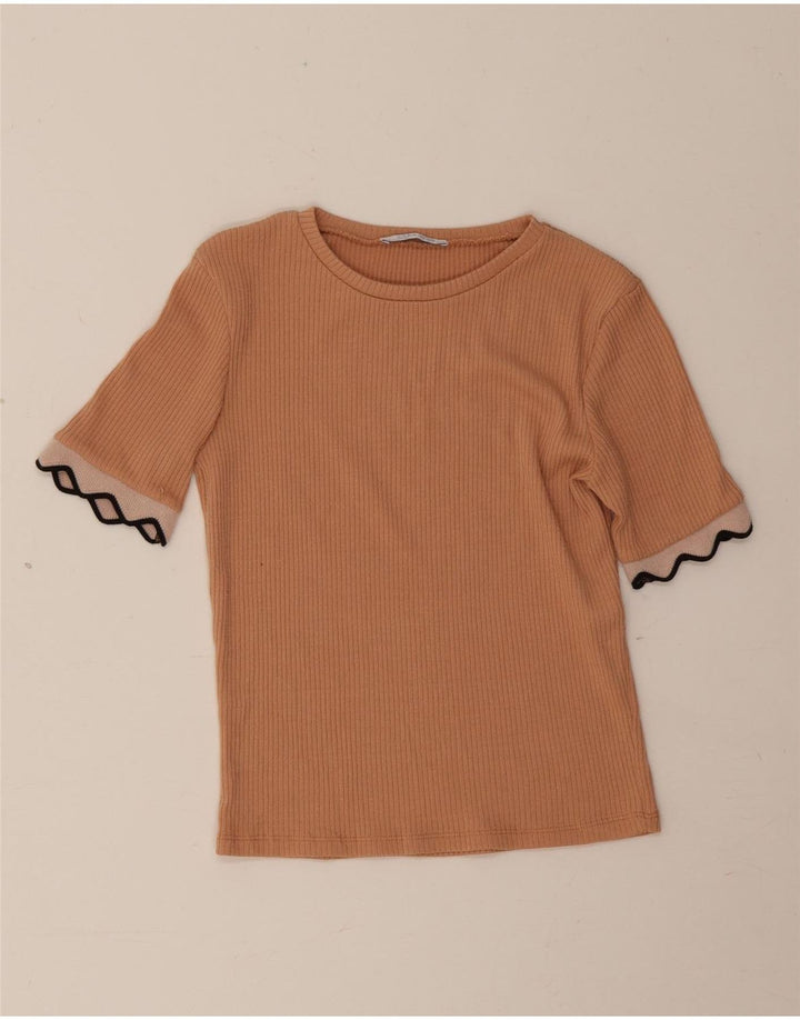 Tricou Crop pentru femei Zara UK 10 Small Maro Poliester