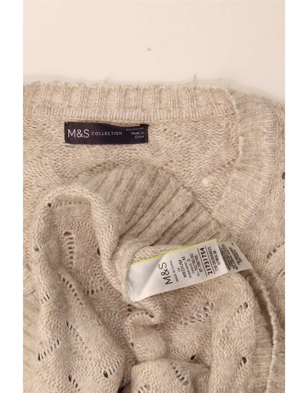 Marks & Spencer Pulover supradimensionat pentru femei cu decolteu în V UK 14 Bej mediu