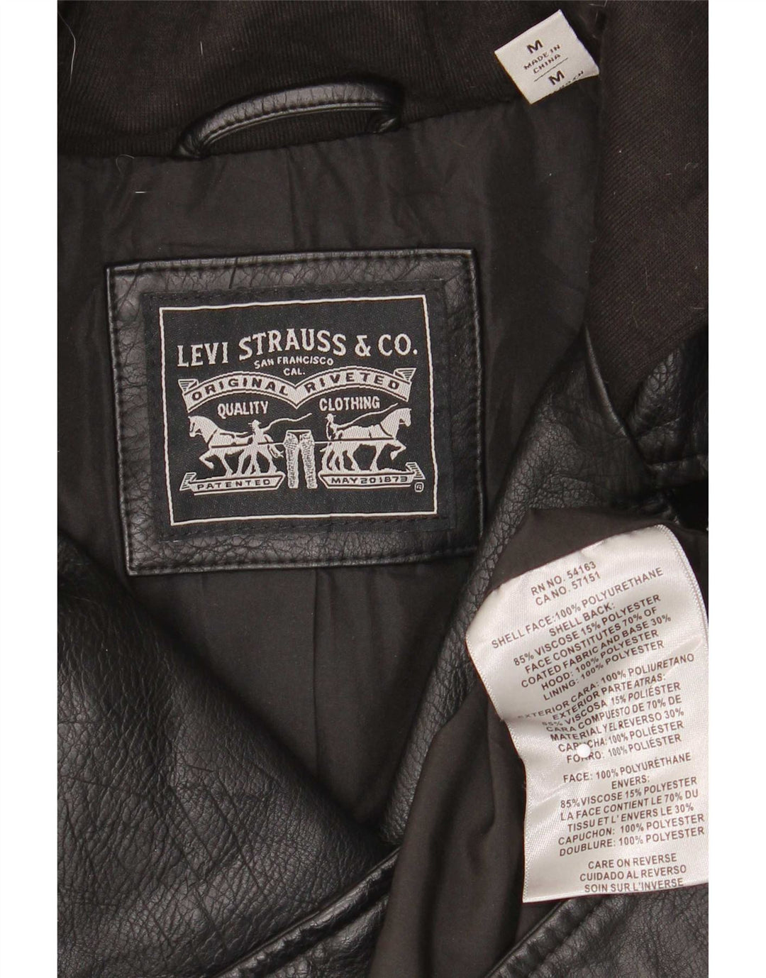 Jachetă motociclist din piele artificială cu glugă Levi's pentru femei UK 12 Medium Black