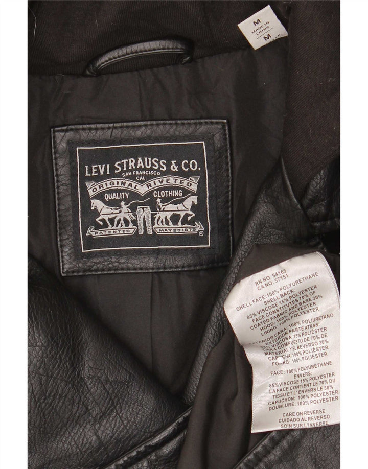 Jachetă motociclist din piele artificială cu glugă Levi's pentru femei UK 12 Medium Black