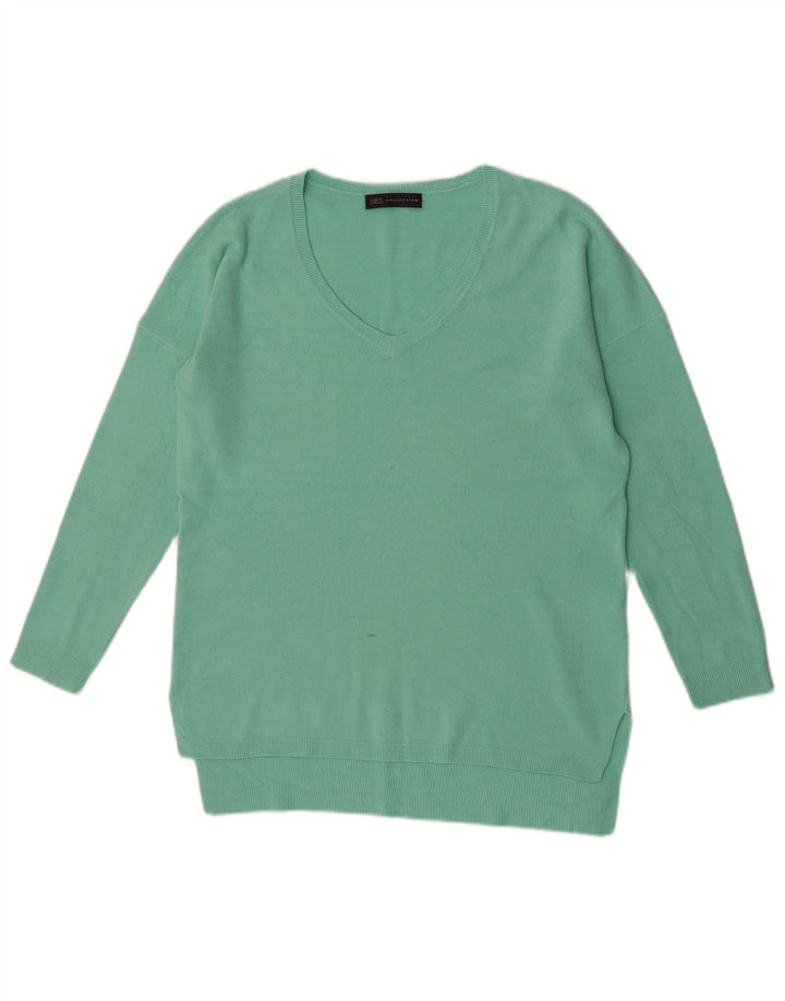Pulover cu decolteu în V pentru femei Marks & Spencer UK 12 Acrilic verde mediu