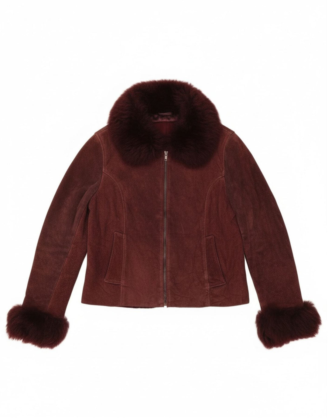 Jachetă vintage pentru femei Sherpa UK 10 Small Burgundy