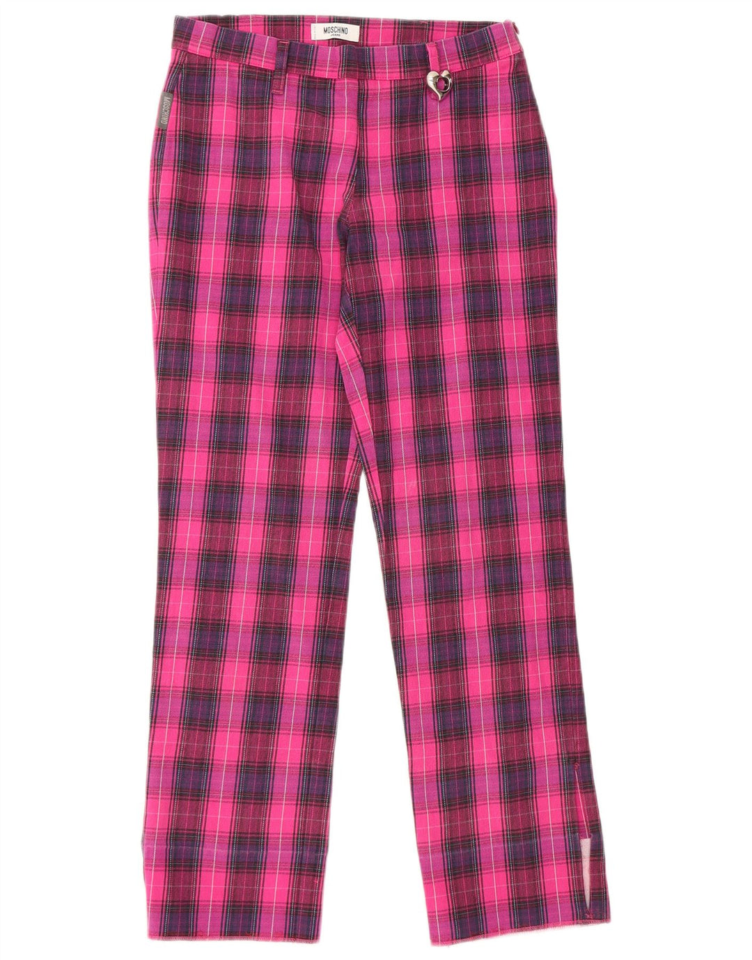 Pantaloni casual drepti pentru femei MOSCHINO UK 10 Small W28 L28 Pink Check