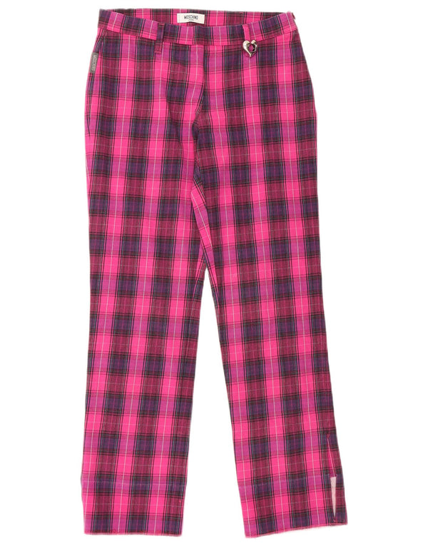 Pantaloni casual drepti pentru femei MOSCHINO UK 10 Small W28 L28 Pink Check