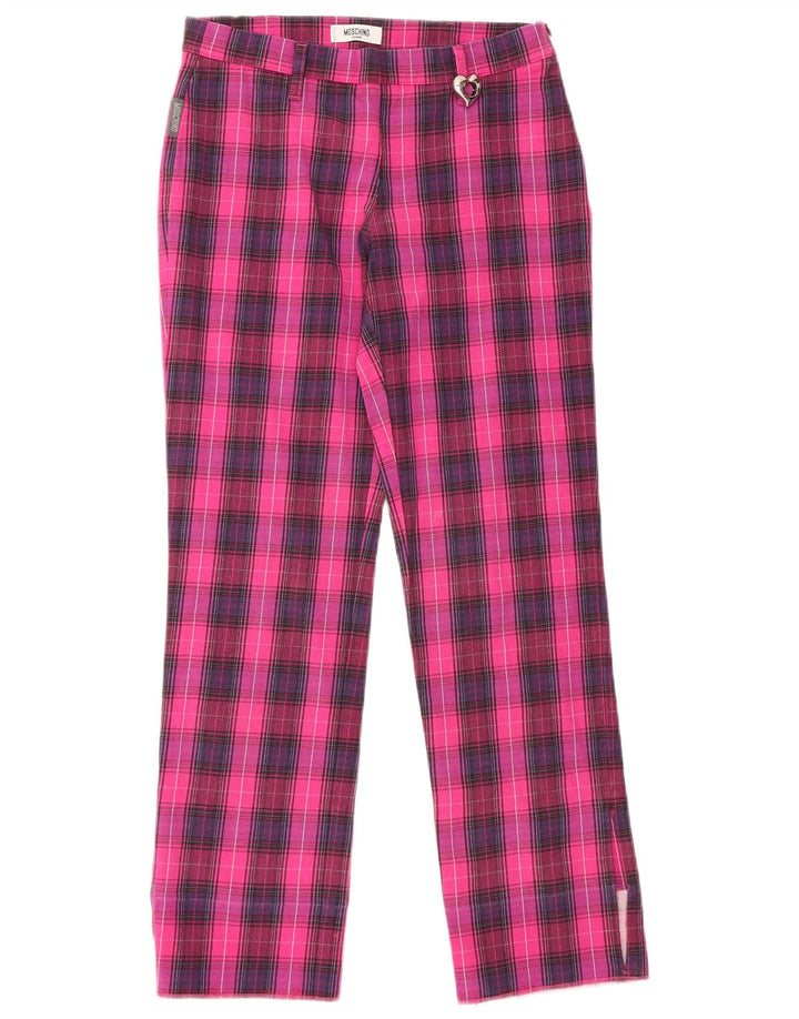 Pantaloni casual drepti pentru femei MOSCHINO UK 10 Small W28 L28 Pink Check