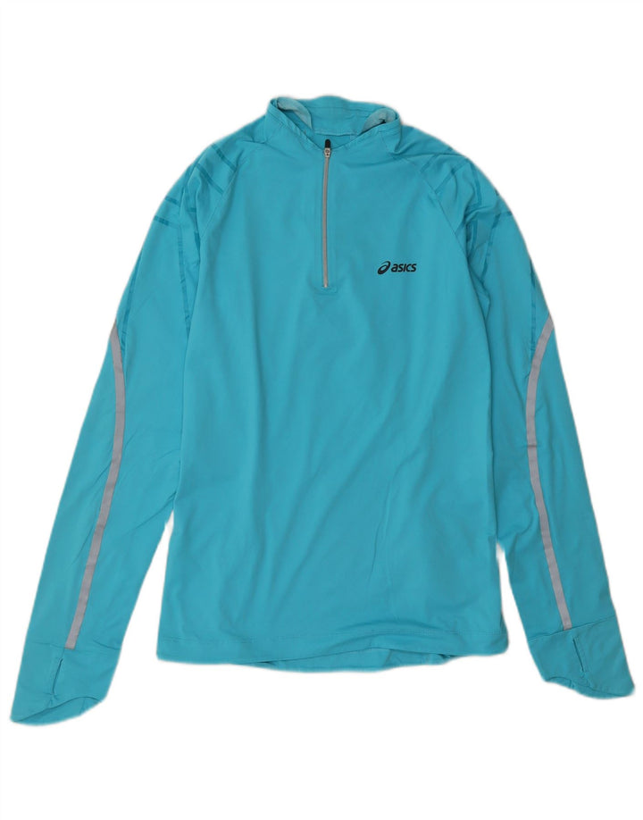 Top de trening Asics pentru femei, cu fermoar și gât, cu pulover UK 12, albastru mediu, geometric