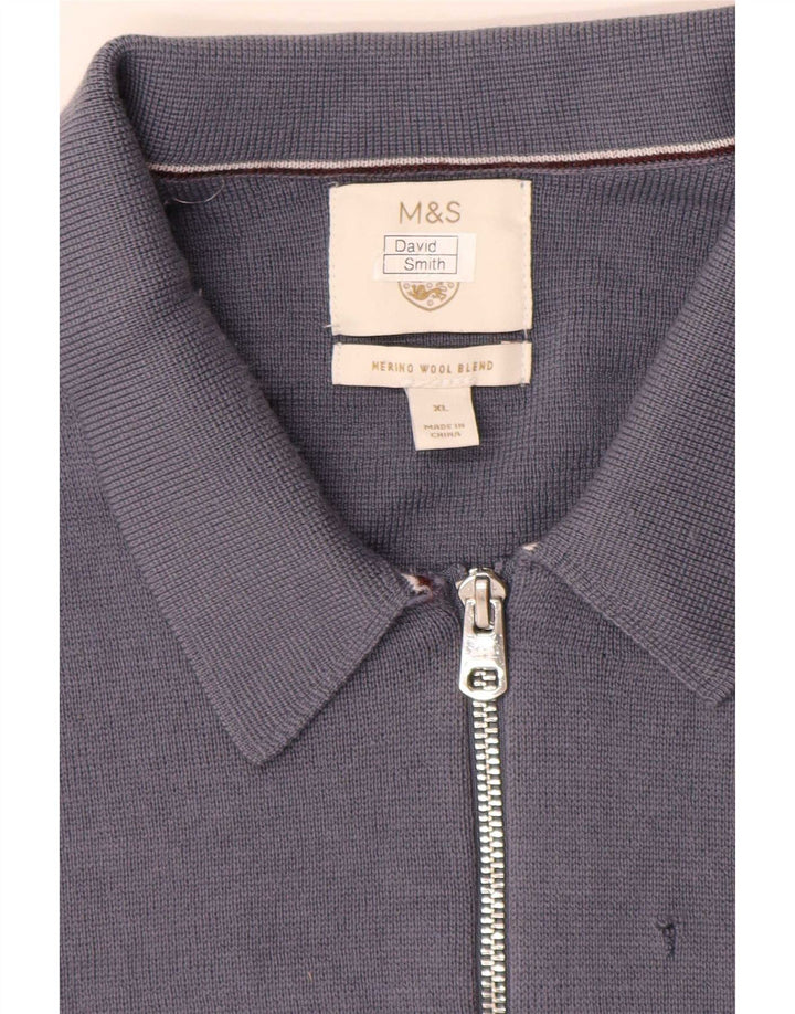Pulover cardigan pentru bărbați Marks & Spencer XL, lână merinos albastră
