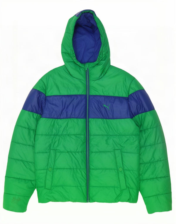 Jachetă căptușită cu glugă Puma pentru bărbați UK 40, mare, verde, poliester color bloc
