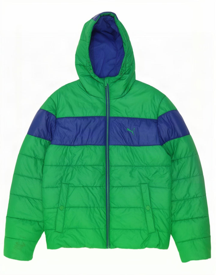 Jachetă căptușită cu glugă Puma pentru bărbați UK 40, mare, verde, poliester color bloc