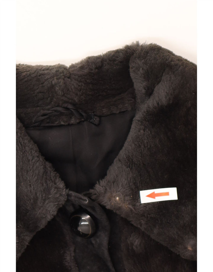 Jachetă de piele de căprioară din blană artificială vintage pentru femei UK 12 maro mediu