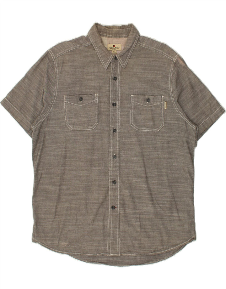 WOOLRICH Mens Short Sleeve Shirt Large Grey Cotton Vintage Woolrich and Second-Hand Woolrich from Messina Hembry 