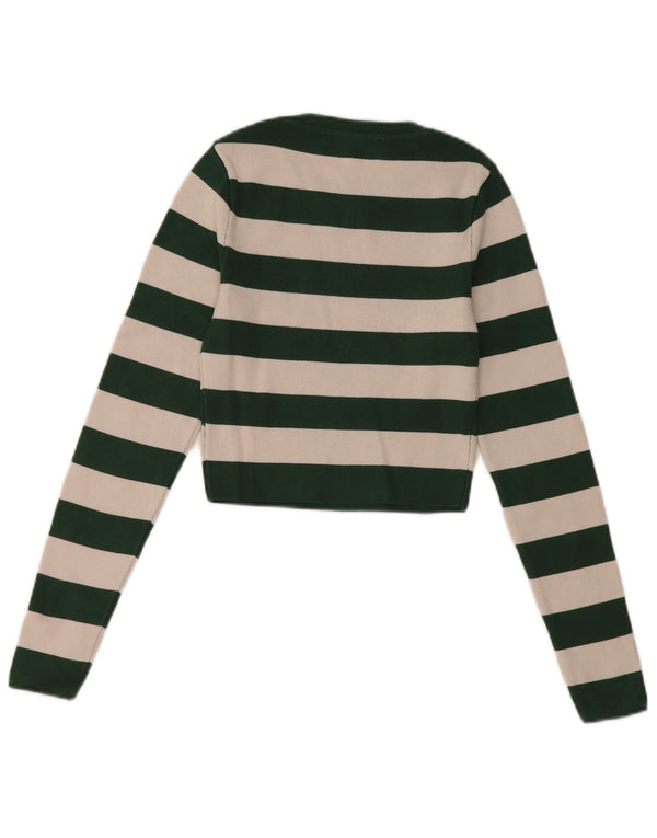 Top Crop pentru Damă Zara cu mânecă lungă UK 8, mic, cu dungi verzi, viscoză