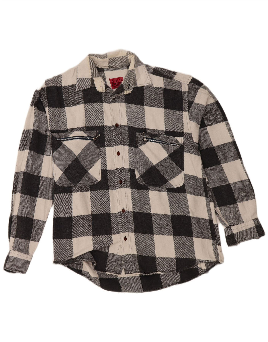 Cămașă de flanel vintage pentru bărbați, bumbac vichy negru mediu