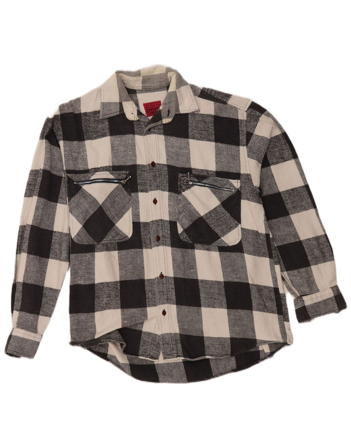 Cămașă de flanel vintage pentru bărbați, bumbac vichy negru mediu