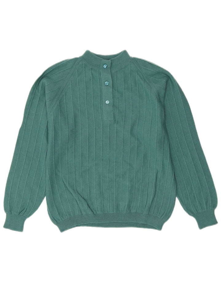 Pulover pentru femei VINTAGE cu gât cu nasturi, UK 14, verde mediu