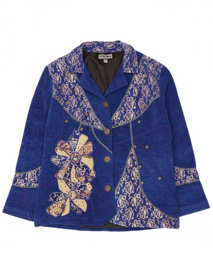 Jachetă Blazer pentru femei Indigo Moon cu 4 nasturi IT 46 Mare Albastru Floral Viscoză