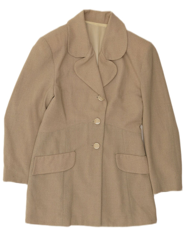 Jachetă vintage pentru femei cu 3 nasturi și mâneci 3/4, UK 12 Bej mediu