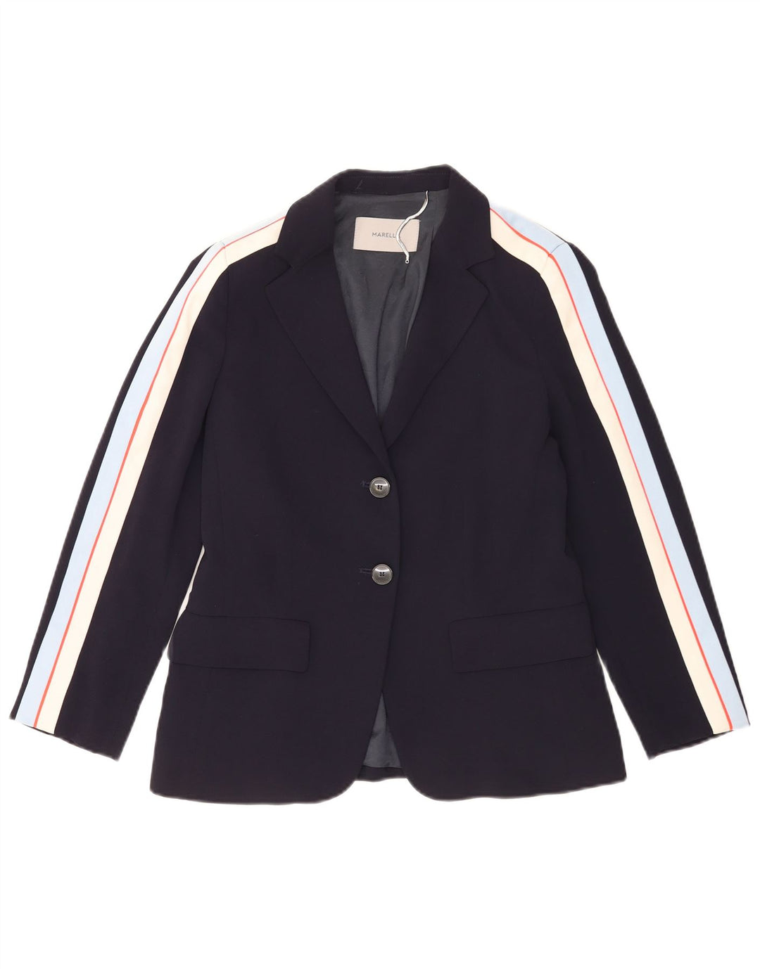 Jachetă Blazer pentru femei Marella cu 2 nasturi Marea Britanie 8 Acetat cu dungi bleumarin mici