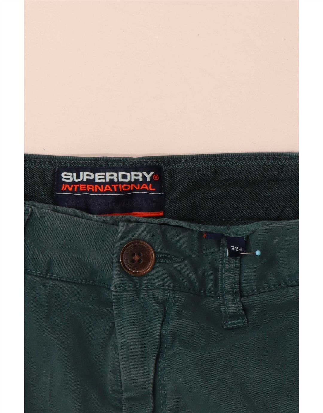 Pantaloni scurți Superdry Regular Chino W32 Bumbac verde mediu pentru bărbați