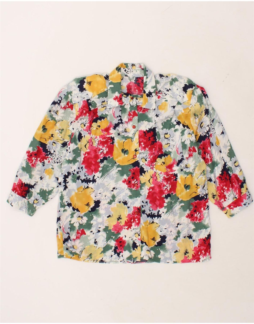 VINTAGE Womens 3/4 Sleeve Shirt Blouse EU 40 Medium Multicoloured Floral Vintage Vintage and Second-Hand Vintage from Messina Hembry 