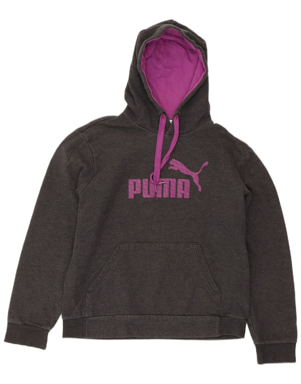 Pulover cu glugă cu grafic PUMA pentru femei UK 14 mare bumbac gri