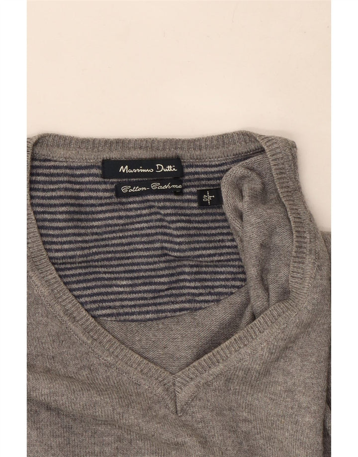 Massimo Dutti Pulover cu decolteu în V pentru bărbați, bumbac mare, gri