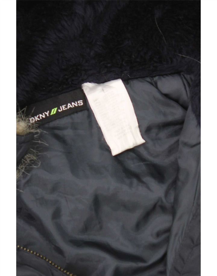 Dkny jachetă bomber cu glugă pentru femei UK 16 mare nailon bleumarin