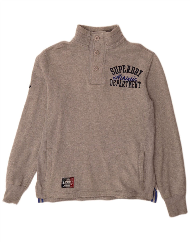Pulover Superdry pentru bărbați, cu grafică, cu gât, bumbac, gri mic