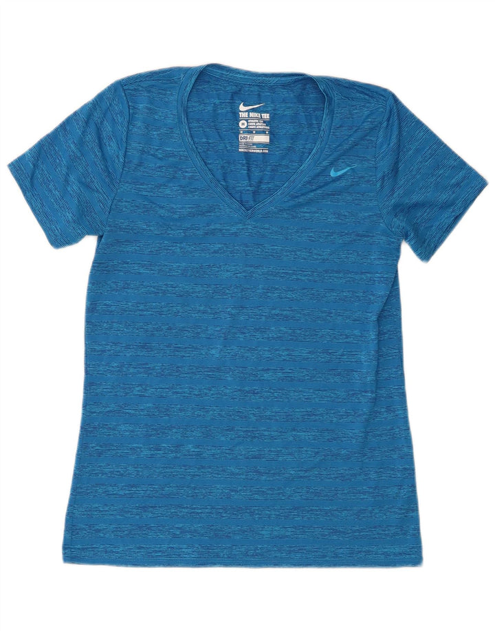 Tricou Nike Dri Fit pentru femei Top UK 12 Medium Blue Striped Poliester