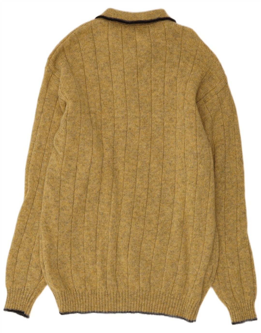 Pulover vintage pentru bărbați cu gât polo, lână galbenă medie