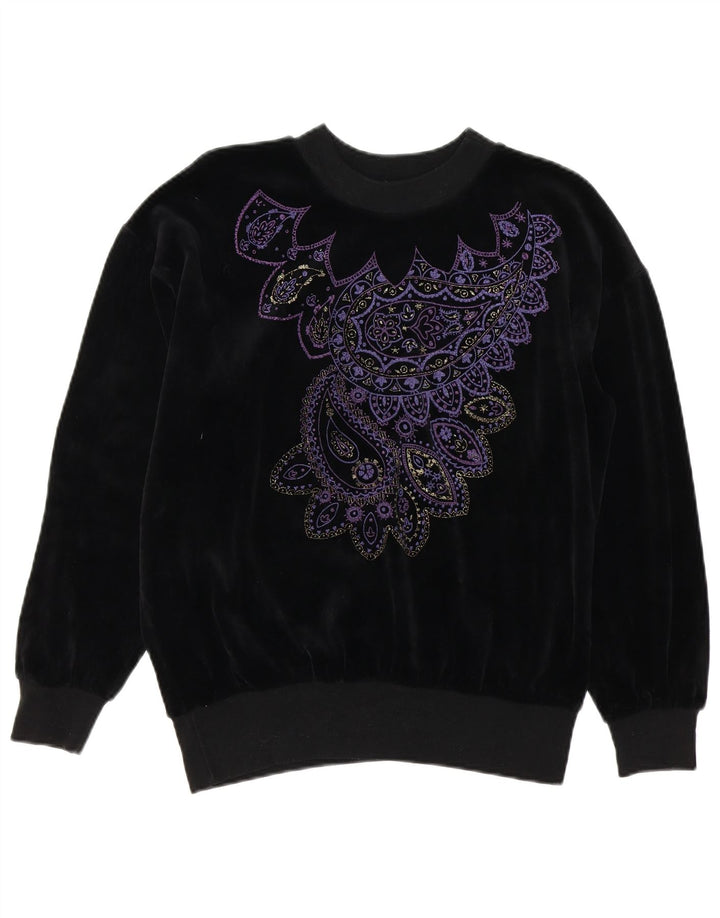 VINTAGE Womens Sweatshirt Jumper EU 40 Medium Black Paisley