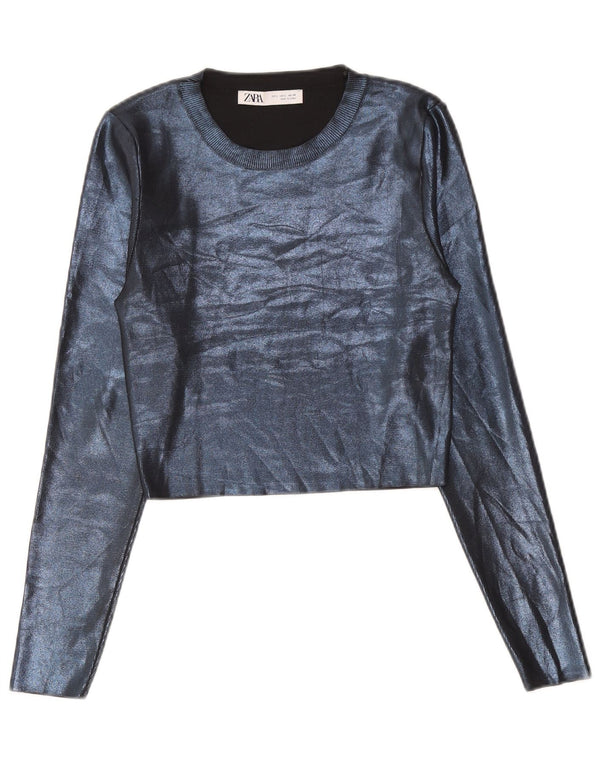 Crop Top pentru femei Zara cu mânecă lungă UK 14 Large Blue