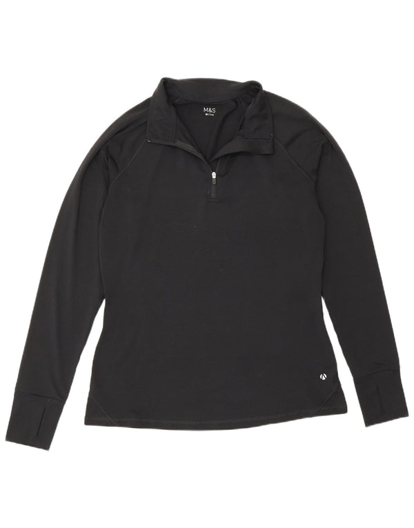 Top de trening Marks & Spencer pentru femei, cu fermoar și gât, pulover UK 12 mediu negru