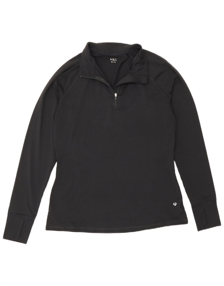 Top de trening Marks & Spencer pentru femei, cu fermoar și gât, pulover UK 12 mediu negru