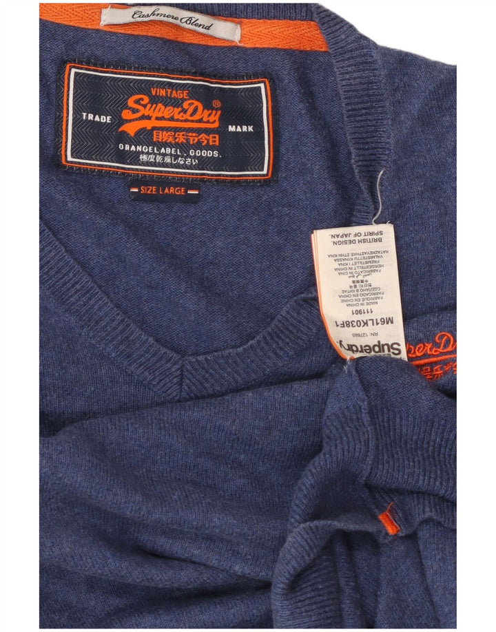 Pulover cu decolteu în V Superdry pentru bărbați, bumbac mare, albastru
