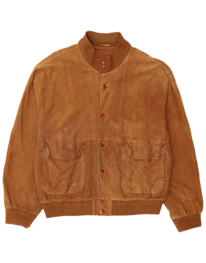 Bomber vintage pentru bărbați din piele intoarsa UK 42 XL din piele maro