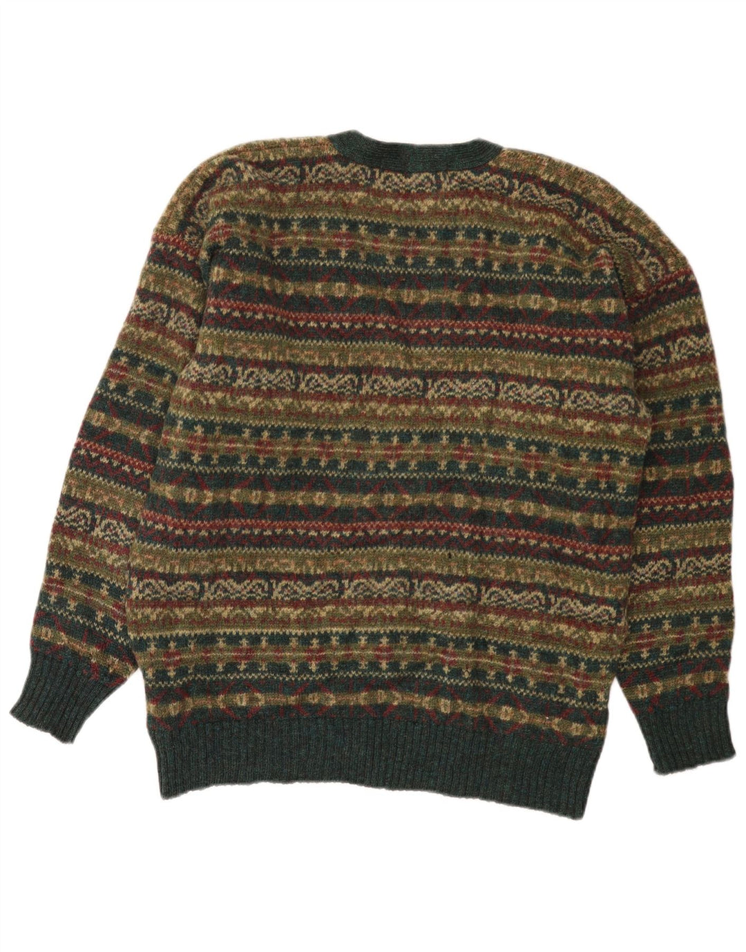Pulover Cardigan Vintage Bărbați Mediu Multicolor Lână Fair Isle