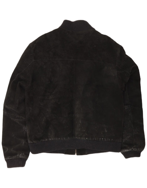 Bomber vintage pentru bărbați din piele intoarsa UK 42 XL din piele neagră