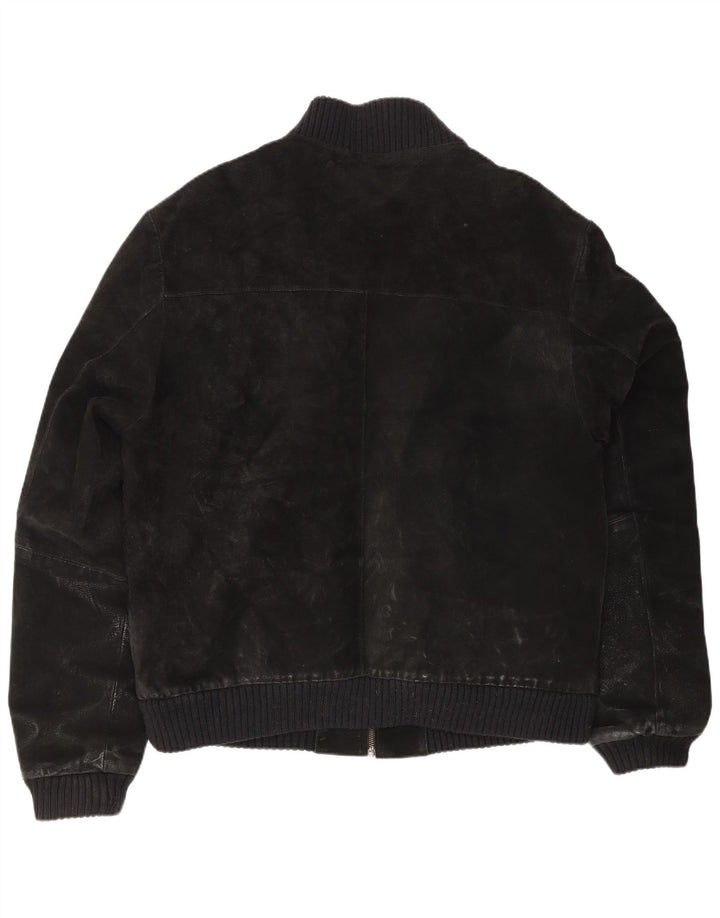 Bomber vintage pentru bărbați din piele intoarsa UK 42 XL din piele neagră