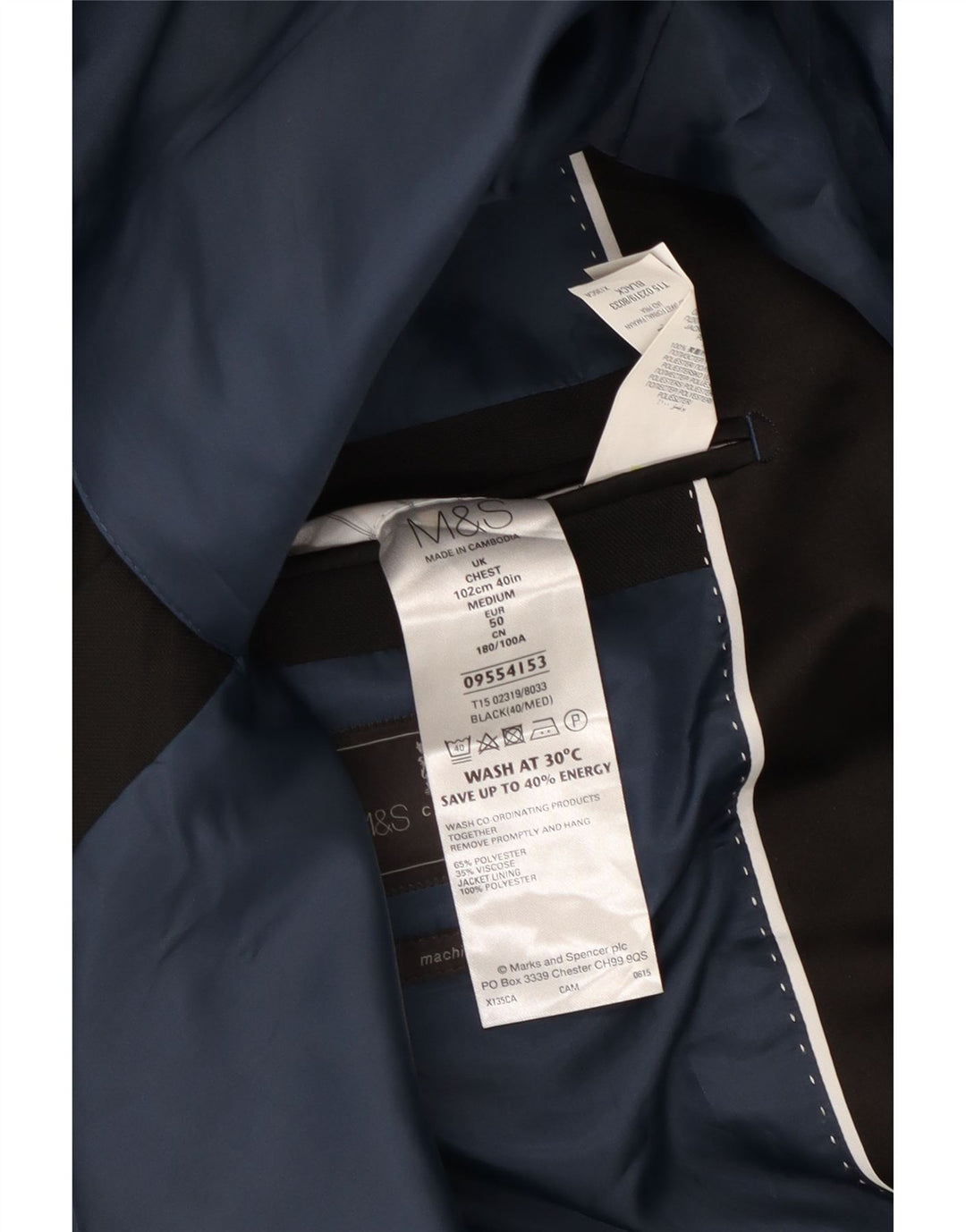 MARKS & SPENCER Jachetă pentru bărbați cu 1 nasture EU 50 Poliester negru mare