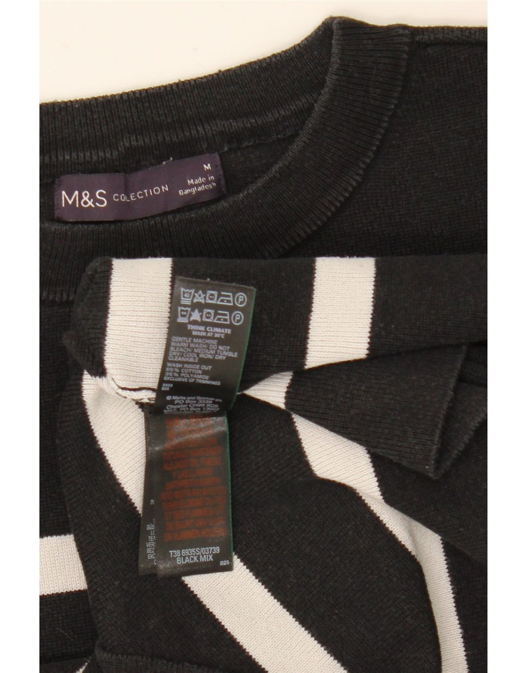 Pulover pentru femei Marks & Spencer cu decolteu triplu UK 12 mediu cu dungi negre