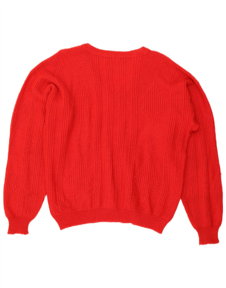 VINTAGE Womens V-Neck Jumper Sweater UK 16 Large Red
