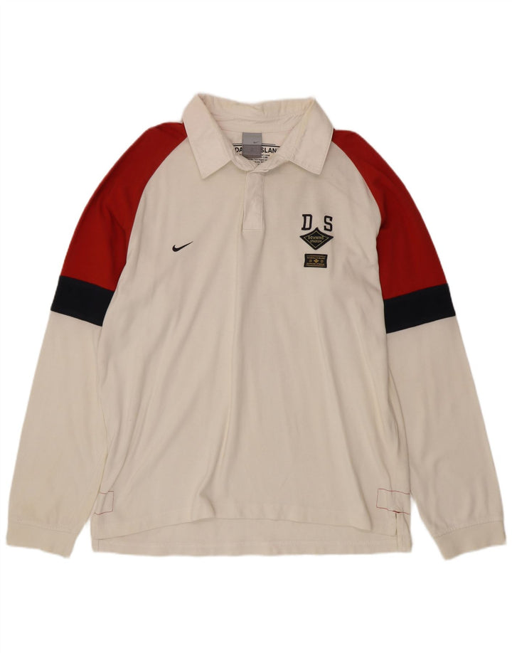 Tricou polo rugby cu mânecă lungă pentru bărbați NIKE UK 45/47 XL, alb, bloc de culoare